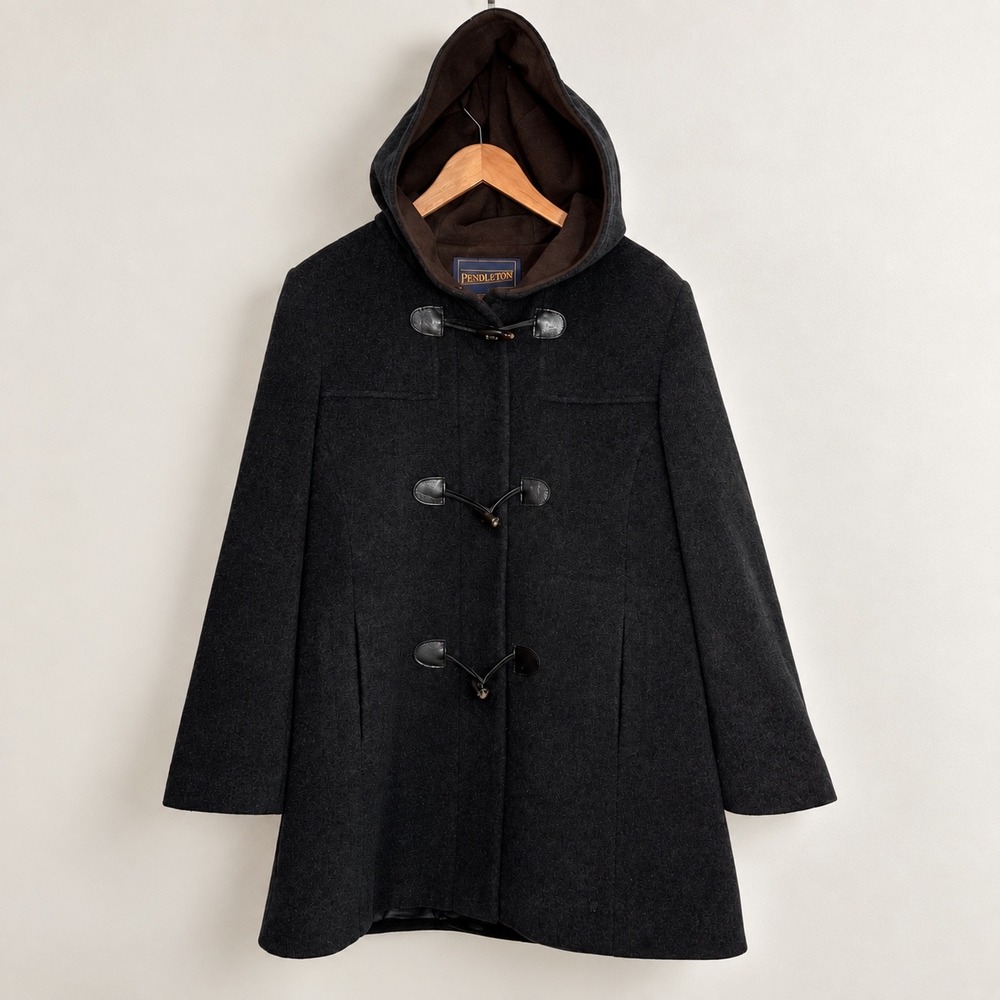 Pendleton Wool Cashmere Duffle Coat Women's 14 Hooded Toggle Charcoal Heritage